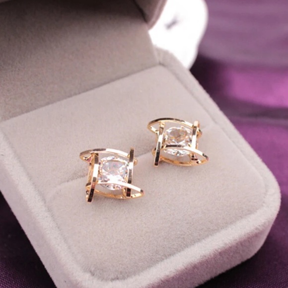 Gold Plated Geometric Crystal Earrings - Picture 3 of 3